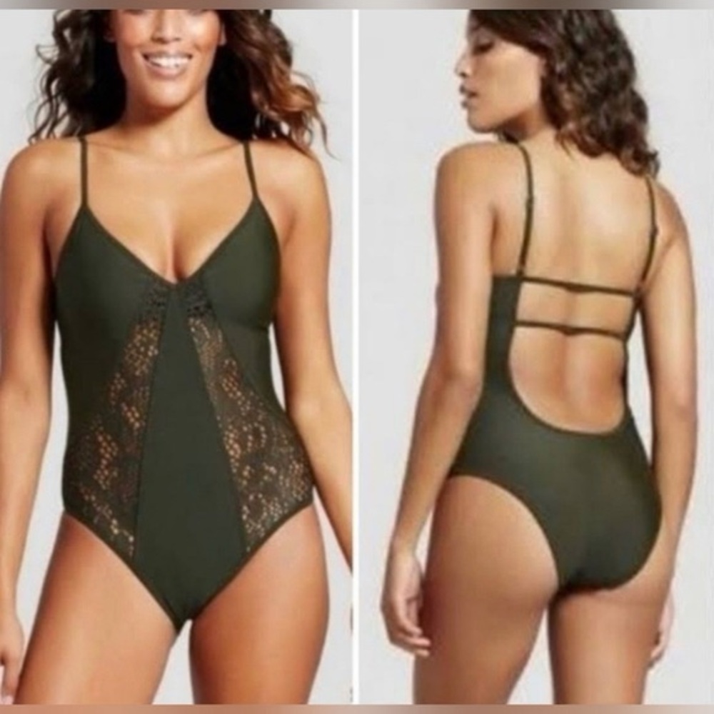 Mossimo Supply Co. Dark Green Lace One-Piece Swimsuit Large